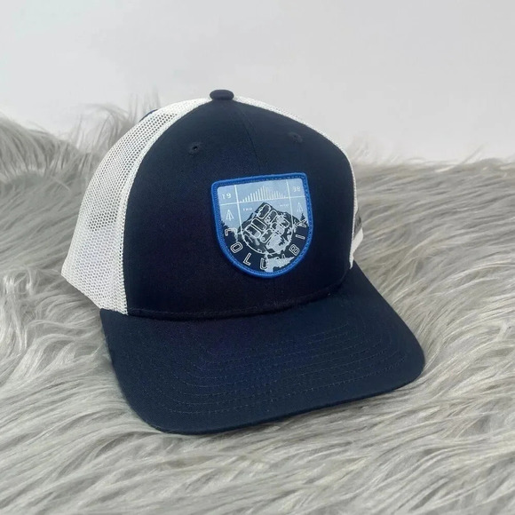 Columbia Hat Navy Blue White Mesh Snapback Baseball Cap Hiking Outdoor Range New - Picture 6 of 13